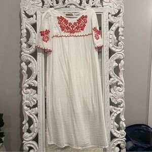 White Dress with Red Embroidery